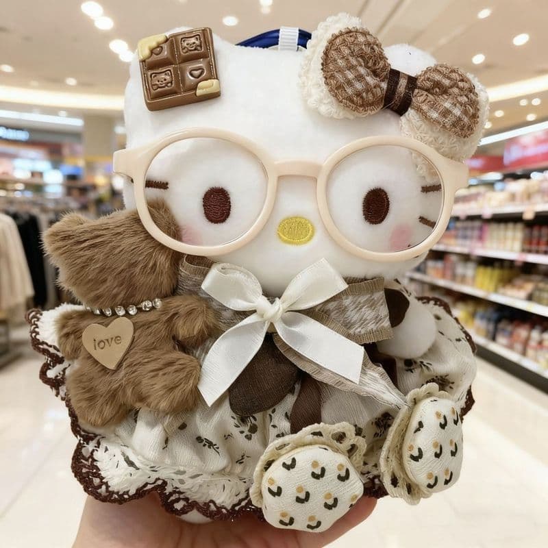 Novo Hello kitty Cat Bag Estilo Preppy Forma de Urso Pingente Boneca de Pelúcia Pequena Boneca Bolsa Escolar Enfeites de