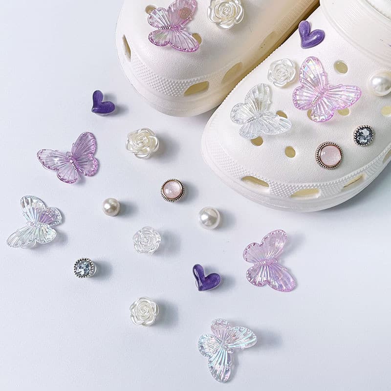 Sinfonia borboleta buraco sapatos acessórios tridimensional fivela de sapato destacável flor artesanal diy sapatos criat