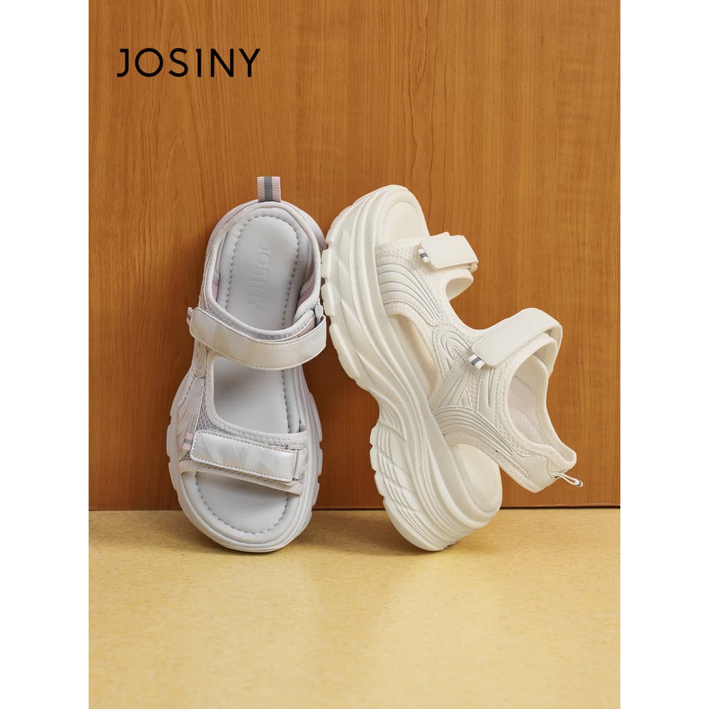 Zhuosini 2026 verão novo estilo de sola grossa sandálias esportivas casuais mulheres branco Velcro sapatos de praia oco