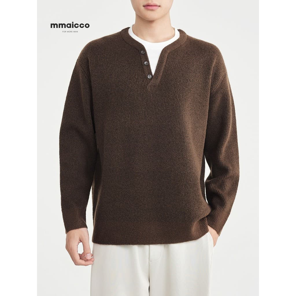 Momaike roupas masculinas contraste cor falso malhas de duas peças 2025 outono inverno novo estilo solto ombro caído suo