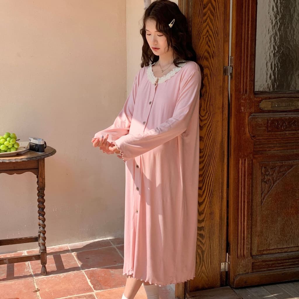 Primavera verão mulheres grávidas camisola casa saia roupas de confinamento com almofada no peito manga comprida solta e