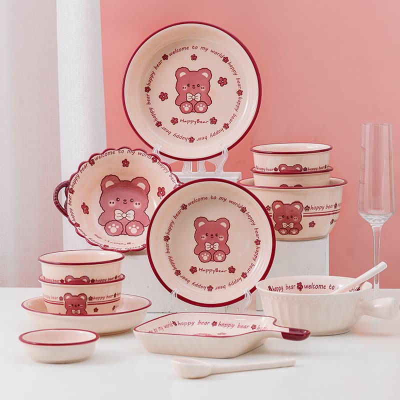 Nordic tigela placa colher conjunto de três peças doméstico criativo menina coração sopa tigela macarrão placa Underglaz