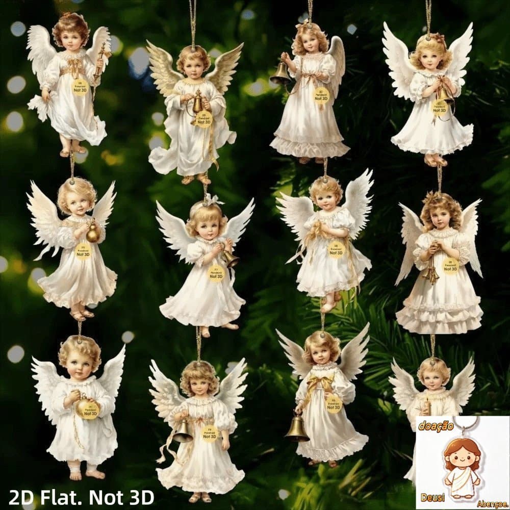 Conjunto de Ornamentos de Anjo Vitoriano HDHD, Pendente de Árvore de Natal com Decoração de Janela Plana Bidimensional