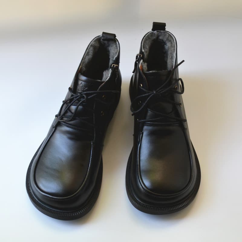 Botas masculinas de lã cheia de neve quentes botas de couro casuais pés largos dedo do pé gordo pés grandes estilo britâ