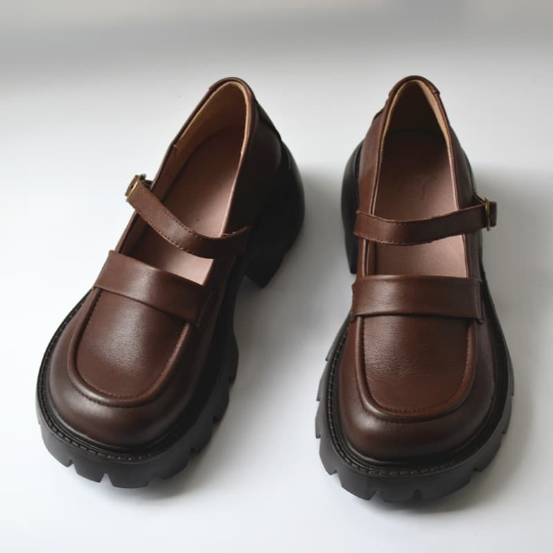 Couro genuíno Mary Jane plataforma sapatos femininos Mori Retro Lolita dedo do pé grande papai sapatos comércio exterior