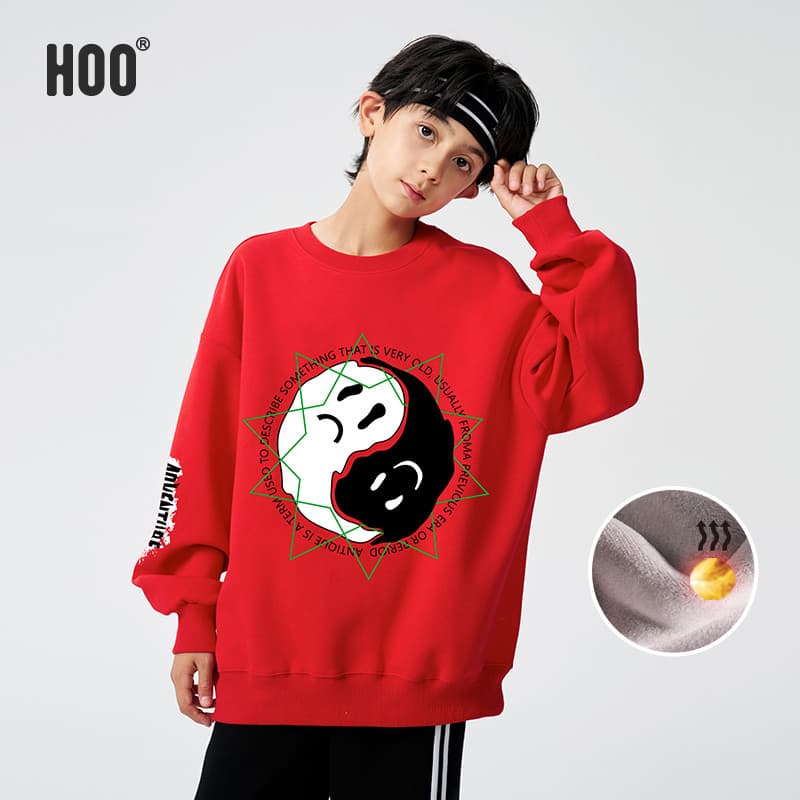 Hoo meninos forro de lã moletom 2025 ano novo grandes crianças Benming ano vermelho camisa de fundo legal bonito estilo