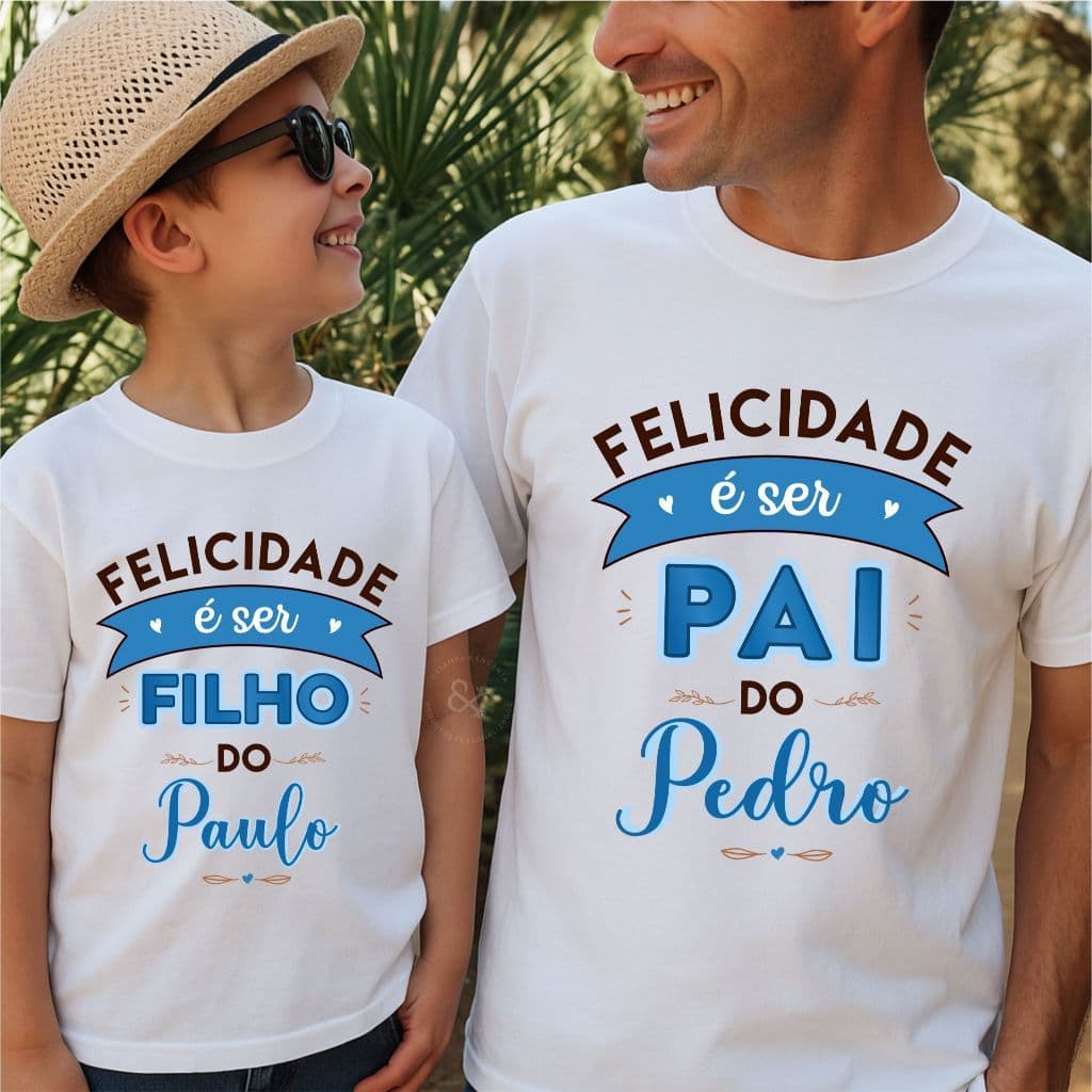 Camisetas Pai e Filho Personalizada com Nome Kit Camisas Tal Pai e Tal Filho Papai - Informar Nomes