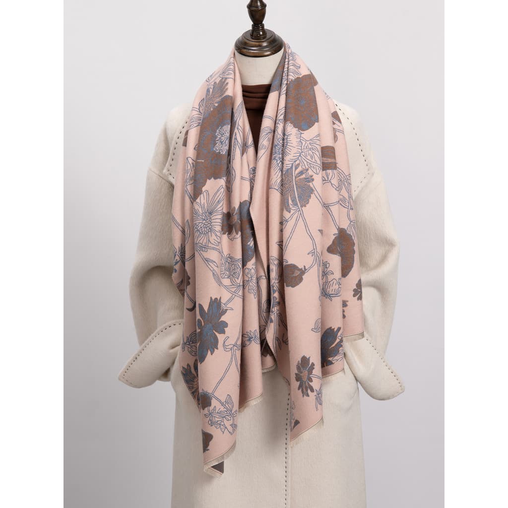 Peônia rosa imitação de caxemira cachecol feminino inverno dupla face inverno 2025 novo estilo All-Match xale mãe grossa