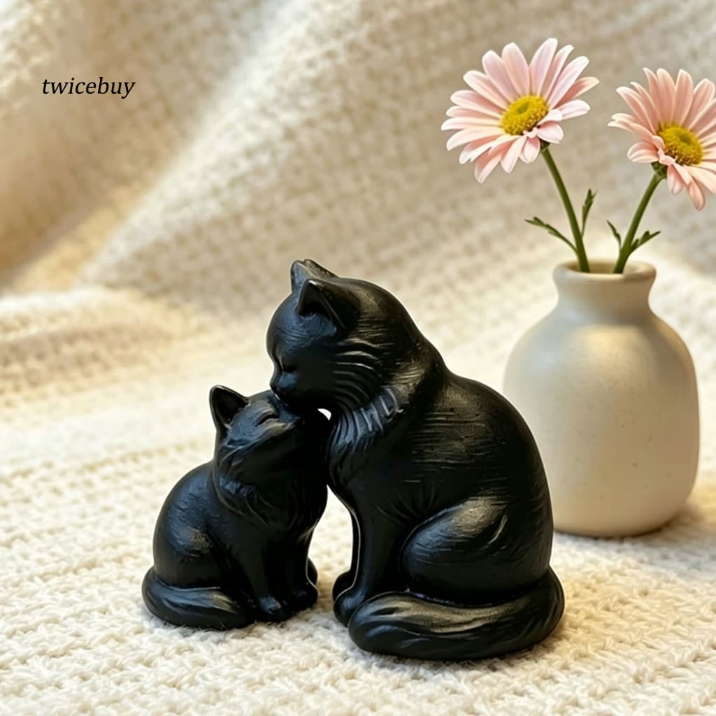 [TY] Presente De Inauguração Para Amigos , Ornamento De Gato Mãe E Filho , Estatueta Retrô Preta Fosca Mesa De Cabeceira