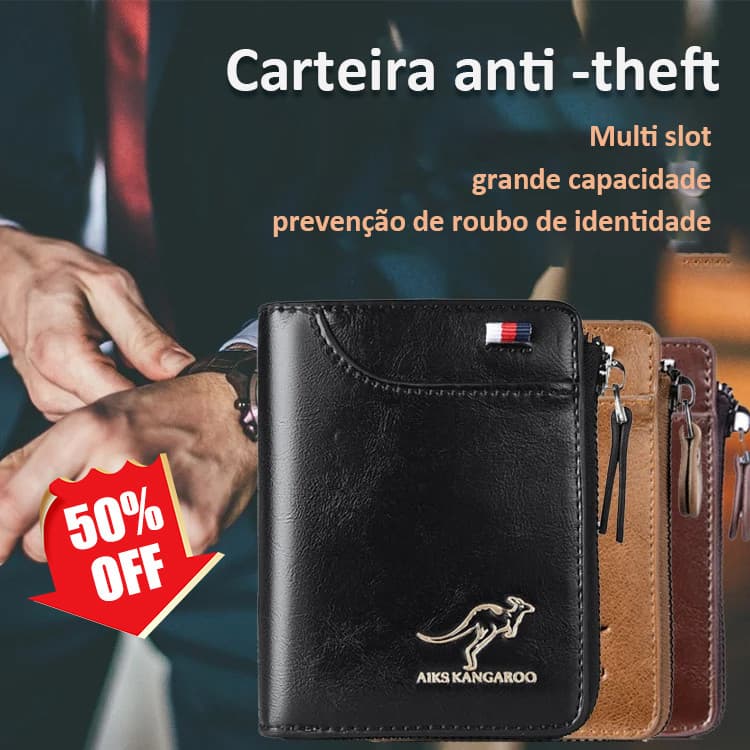 【Proteção RFID】Carteira Blindada/Anti-Roubo Avançado/RFID/Porta-Cartão Masculino
