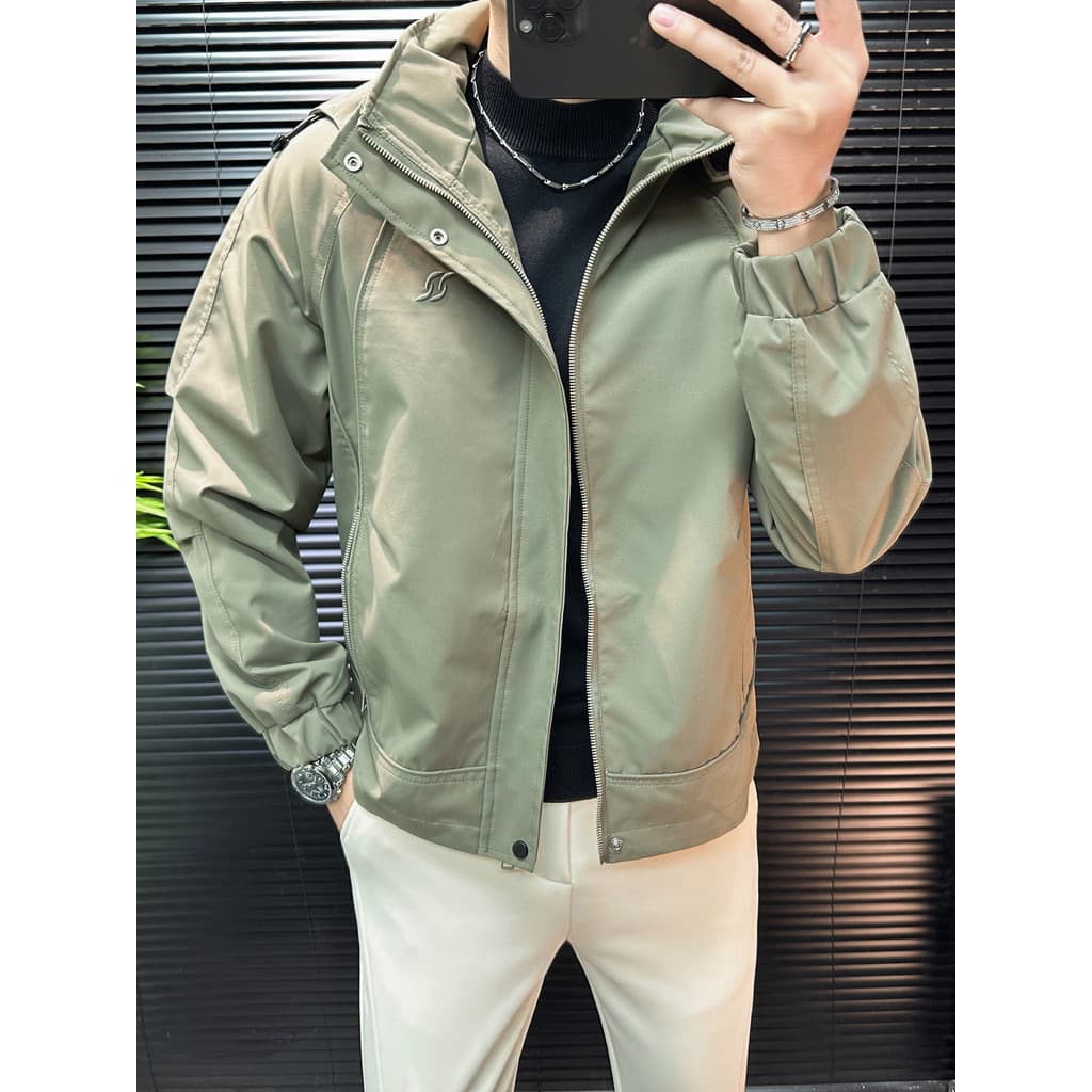 High-End estilo ferramentas destacável jaqueta com capuz masculino primavera outono Design simples jaqueta com zíper mod