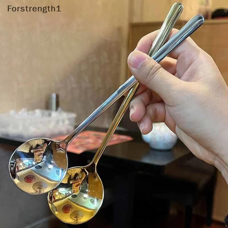 Forforce1 304 Colher De Fundo Plano De Aço Inoxidável Para Sopa Doméstica Comida Ocidental Chinesa Adulta Redondo BR