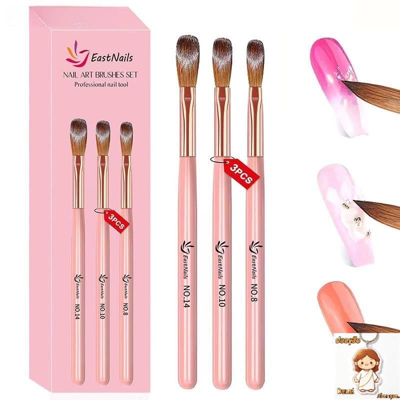 Conjunto De Escova De Unhas Acrílicas 3 Unidades # 8/10/14 Pincéis De Extensão Acrílica Para Nail Art 3D Escult