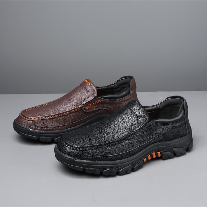 Sapatos masculinos casuais sapatos de couro pai sapatos dedo do pé redondo couro