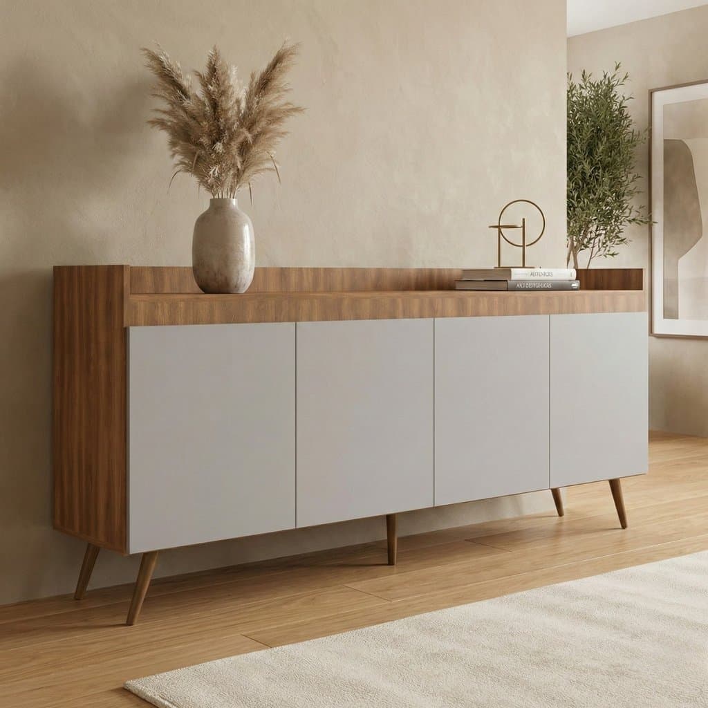 Buffet Aparador Retrô 4 Portas MDP Yescasa Freijó e Fumê 180cm Edi Marrom