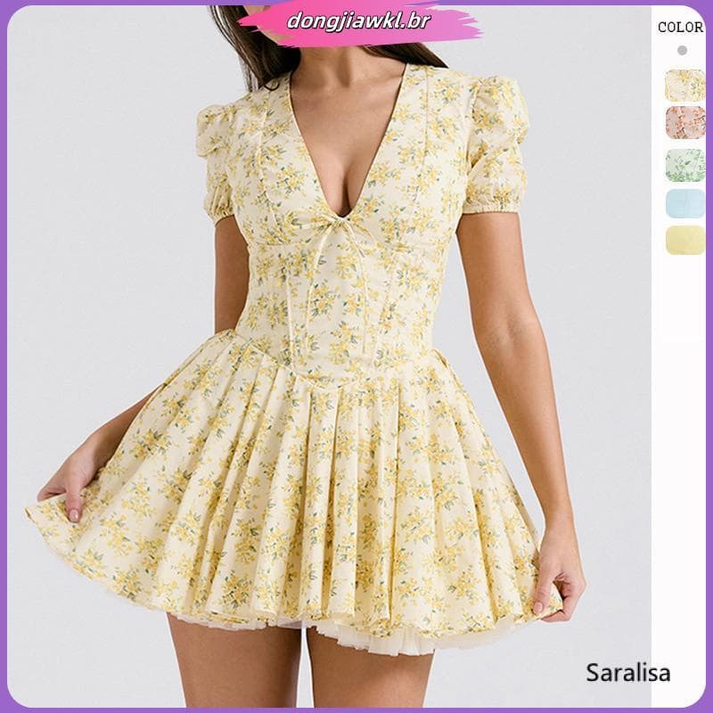 Frenc h Sweet Ballet Dopna Floral Manga Puff Feminina & # 39 ; s Vestido Verão 2024