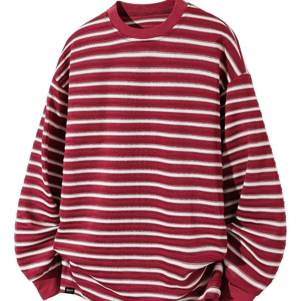 [Estilo mais vendido] Camiseta retrô listrada com gola redonda e manga comprida masculina e feminina marca casal Top sol