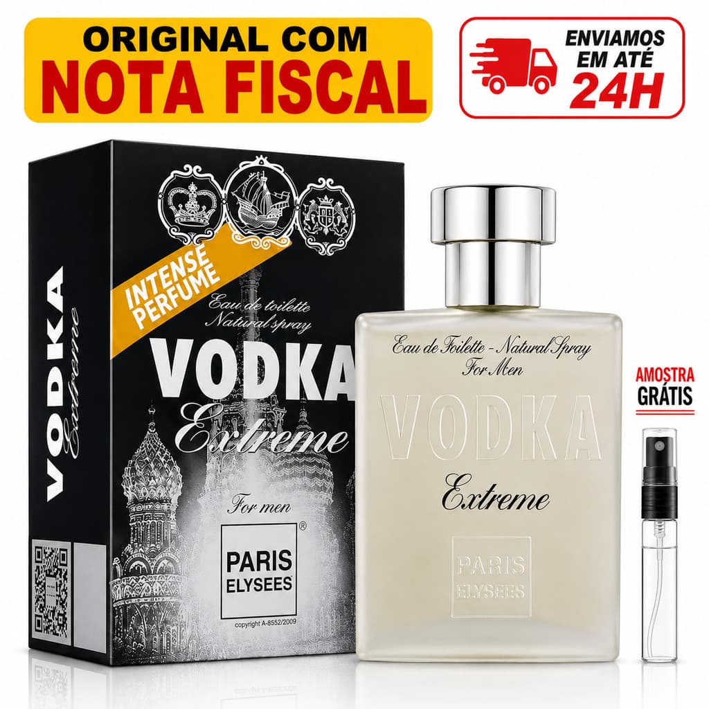 Perfume Original Masculino Vodka Extreme Paris Elysees 100ml + 1 Amostra
