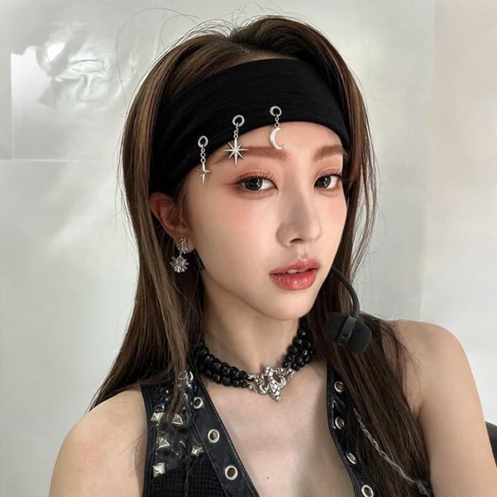 TooToo 2026 Faixa de Cabelo com Pingente Retro Estrela e Lua em Preto e Prata 6BHS