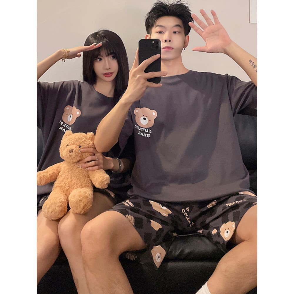 Casal pijamas feminino verão dos desenhos animados bonito verão juventude Shorts de manga curta solto Homewear terno