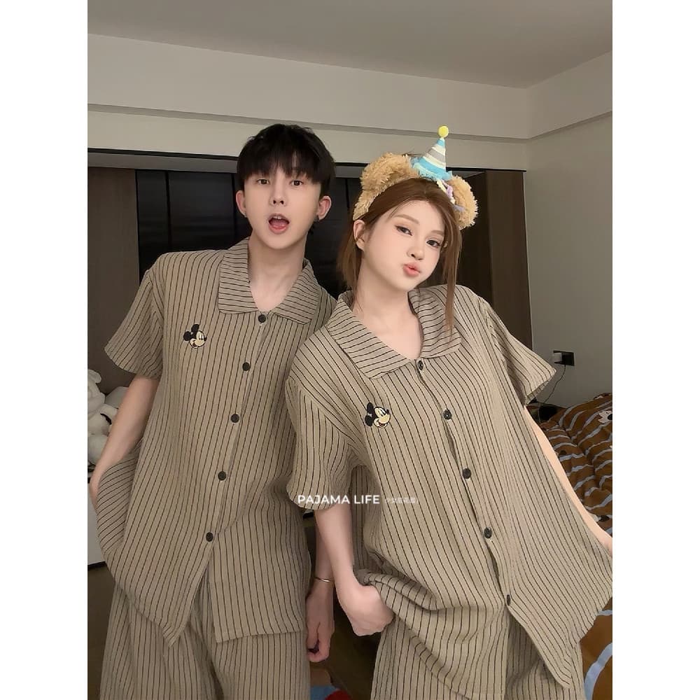 Merad Cartoon Mickey casal pijamas feminino verão dupla camada puro algodão gaze pijamas de manga curta masculino Lounge