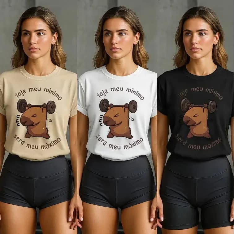 Kit 3 Camisetas Femininas Capivara Academia Gym 100% Algodão