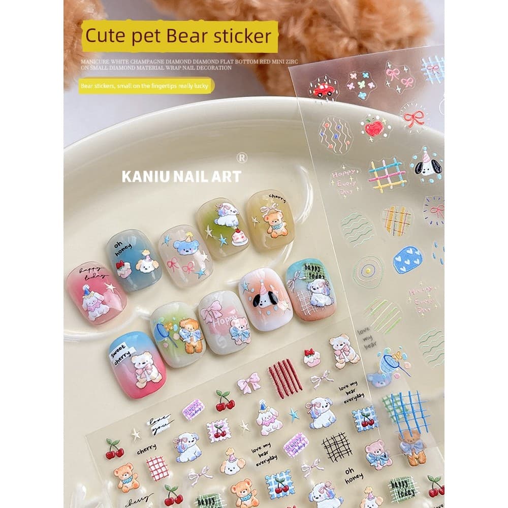decoração de unha adesivo decoração de unha Bonito infantil dos desenhos animados de arco de urso adesivo de manicure pr