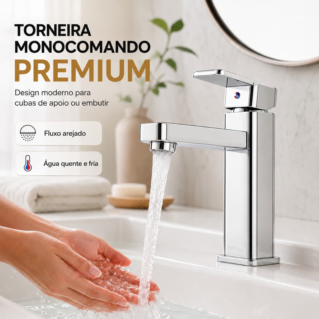 Torneira Baixa De Mesa Bancada Pia Torneira Lavabo Misturador Água Quente E Fria Luxo