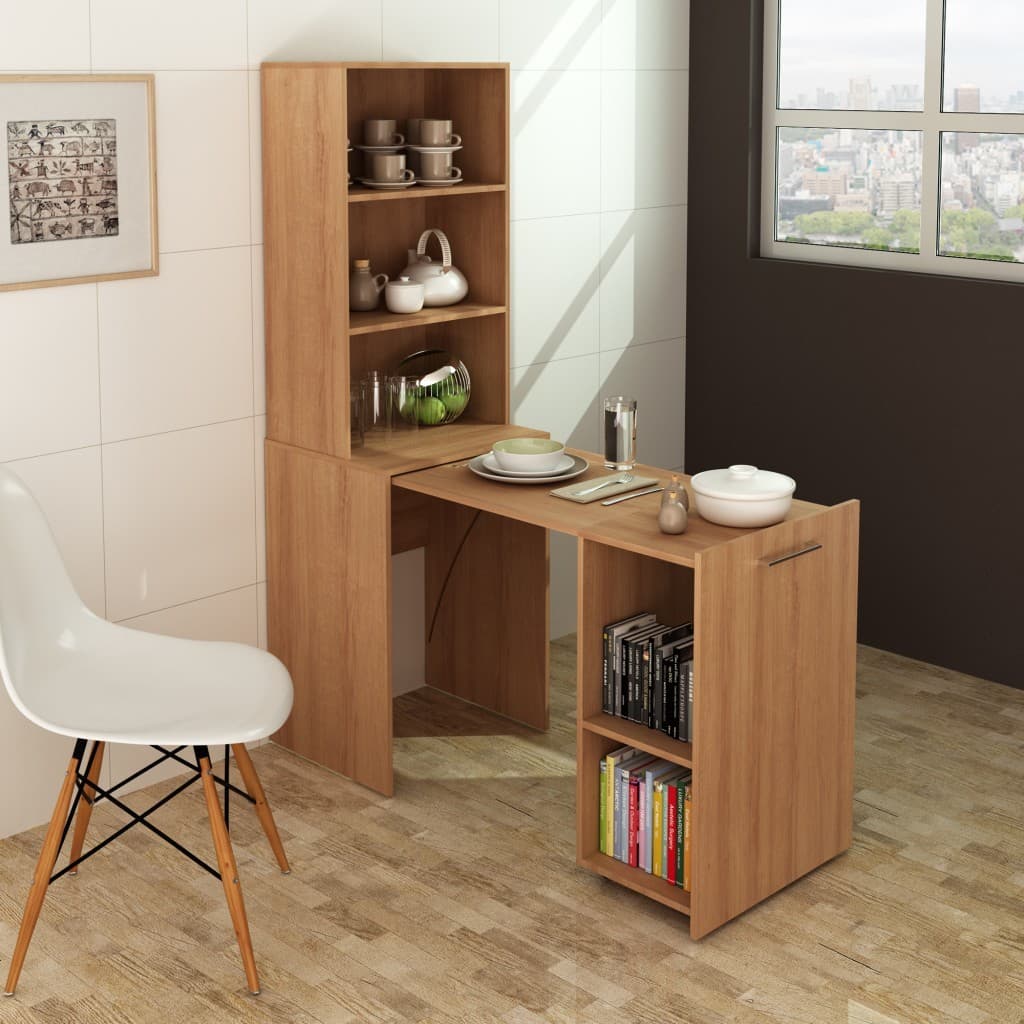 Mesa Articulável Alta com Estante 2 Nichos 3 Prateleiras ME4171 Amêndoa