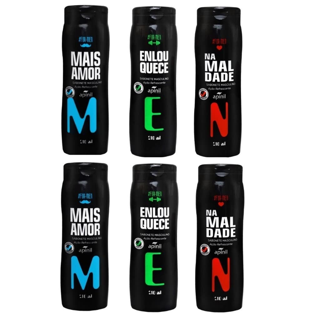 KIT 6 Sabonete Liquido Masculino APINIL 210ml – Fragrâncias Sortidas