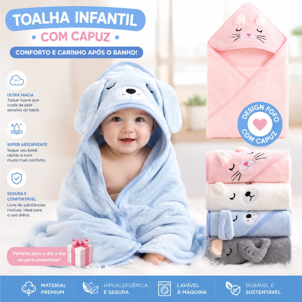 Toalha De Banho Bebê Capuz Roupão Infantil Recém Nascido Criança Bichinho Absorvente Infantil