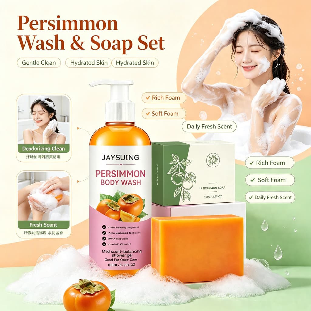 Conjunto De Sabonete Líquido De Caqui 100ml E 100g-Limpeza Suave Hidratante , Balanceador De Perfume , Fragrância Fresca