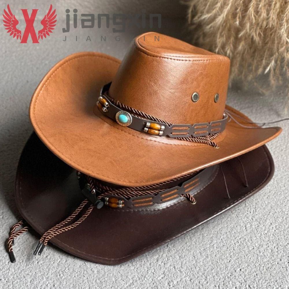 JIANGXIN Chapéu De Cowboy Jazz Boné Ao Ar Livre Cordão Couro Falso Aba Grande Viagem Para Mulher Sombrero Hombre Pescado
