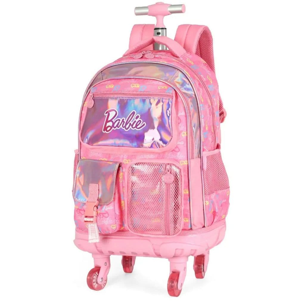 Mochila Rodinhas 360 Juvenil  Barbie Holográfica Rosa Luxcel