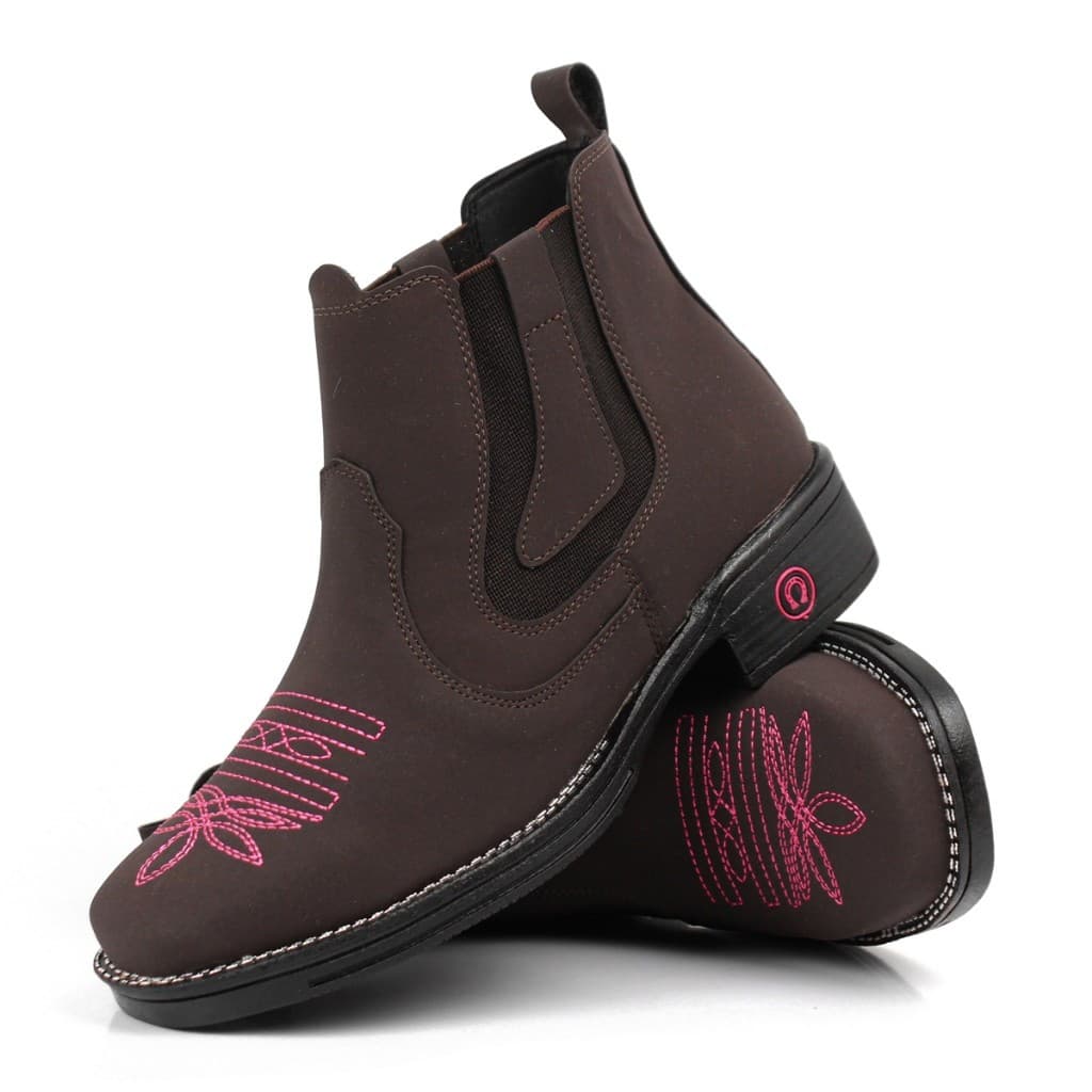 Bota Botina Feminina Texana Western Country Bico Quadrado Bordada Estilo Boiadeira Confortável