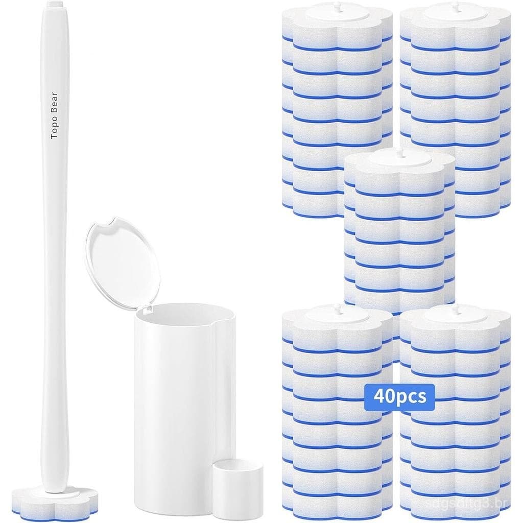 Escova Descartável para Vaso Sanitário Topo Bear com 40 Refis de Escova, Varinhas de Limpeza para Vaso Sanitário, Kit In