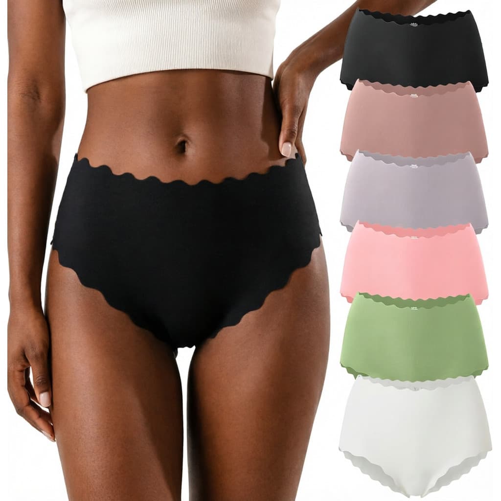 Kit 5x Calcinha Fitness Ice Silk Secagem Rápida Invisível Cintura Média Borda Ondulada Respirável