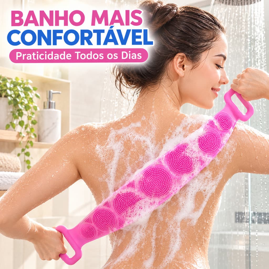 Escova de Banho de Silicone 70cm Dupla Face Massageadora Esfoliante para Costas Corpo Inteiro com Alças