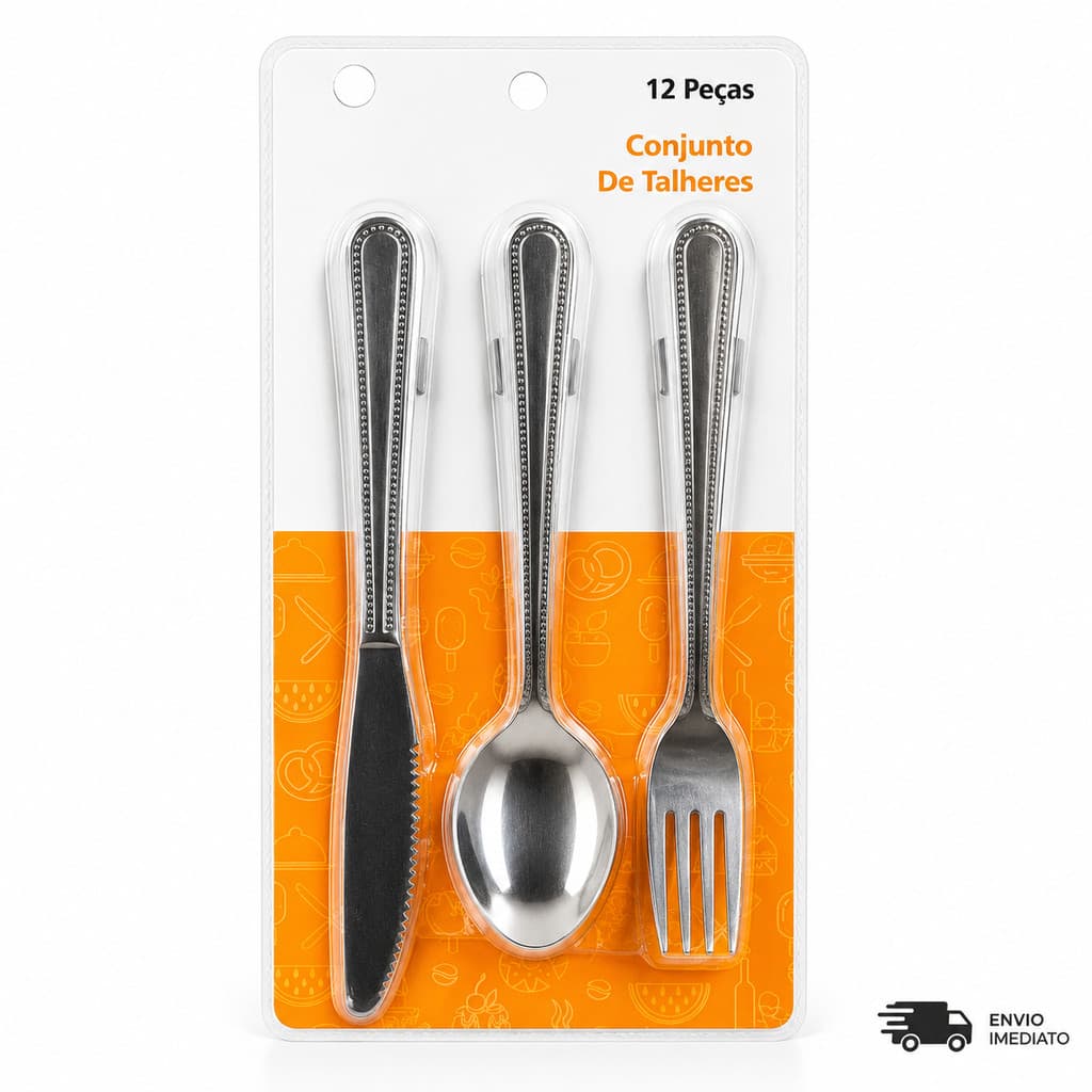 Kit Talheres 12 Peças Aço Inox Faqueiro Inoxidável Colheres Garfos Facas Cabo em Inox Prata Polido Cozinha