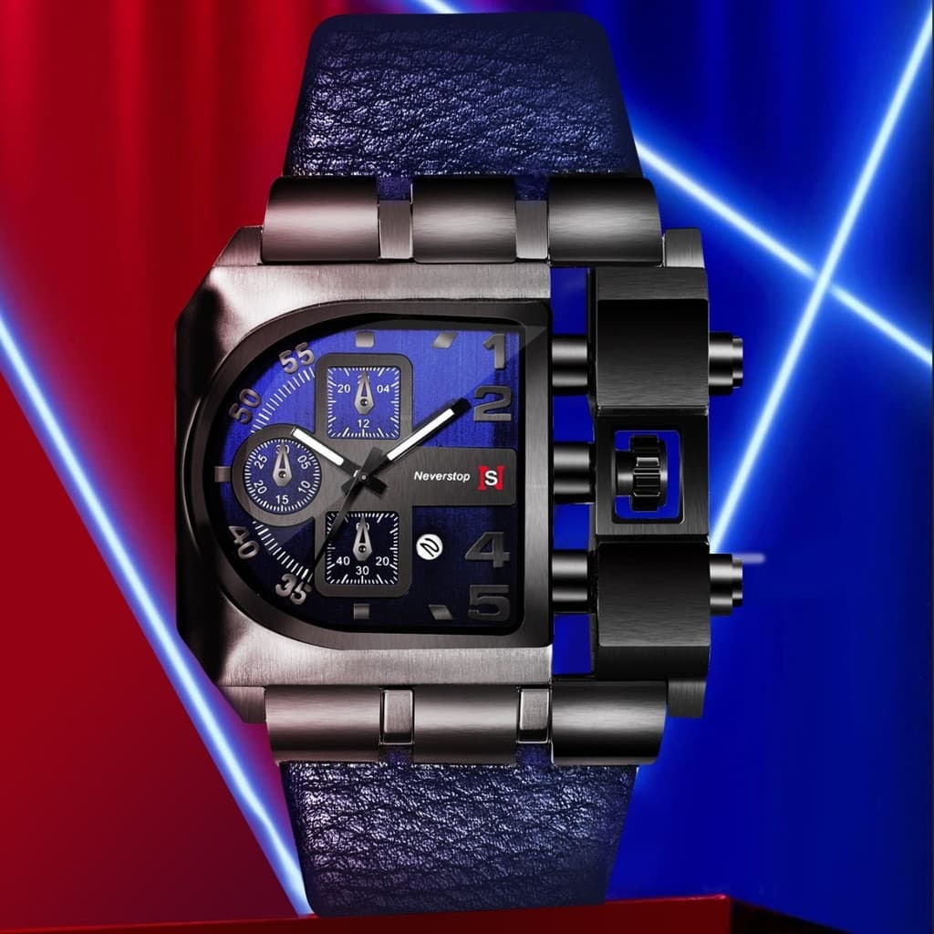 Relógio masculino quartzo formato U mostrador amplo, pulseira, estilo empresarial, relógio luminoso resistente à água