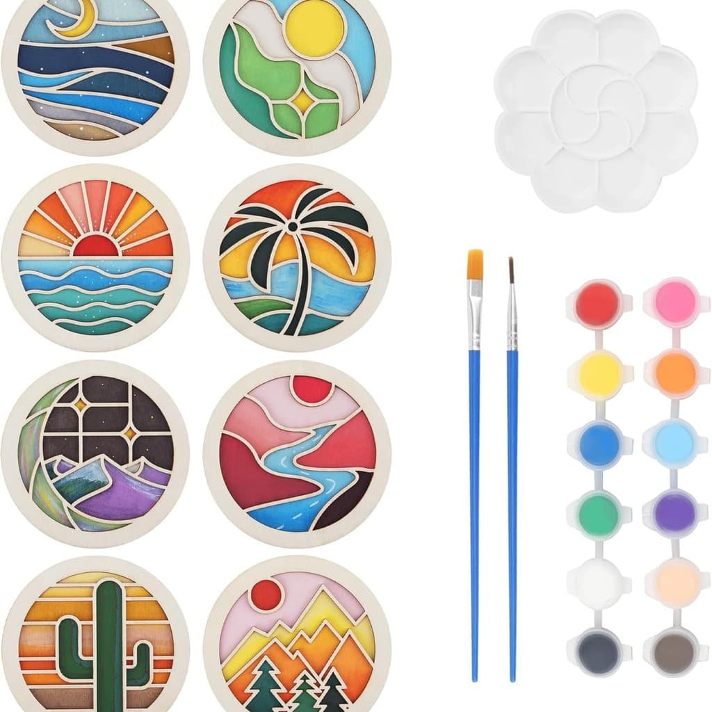 Conjunto De Pintura De Porta-Copos De Madeira DIY Para Adultos , Kit De Artesanato De Arte Iniciantes Desenho E Decoraçã