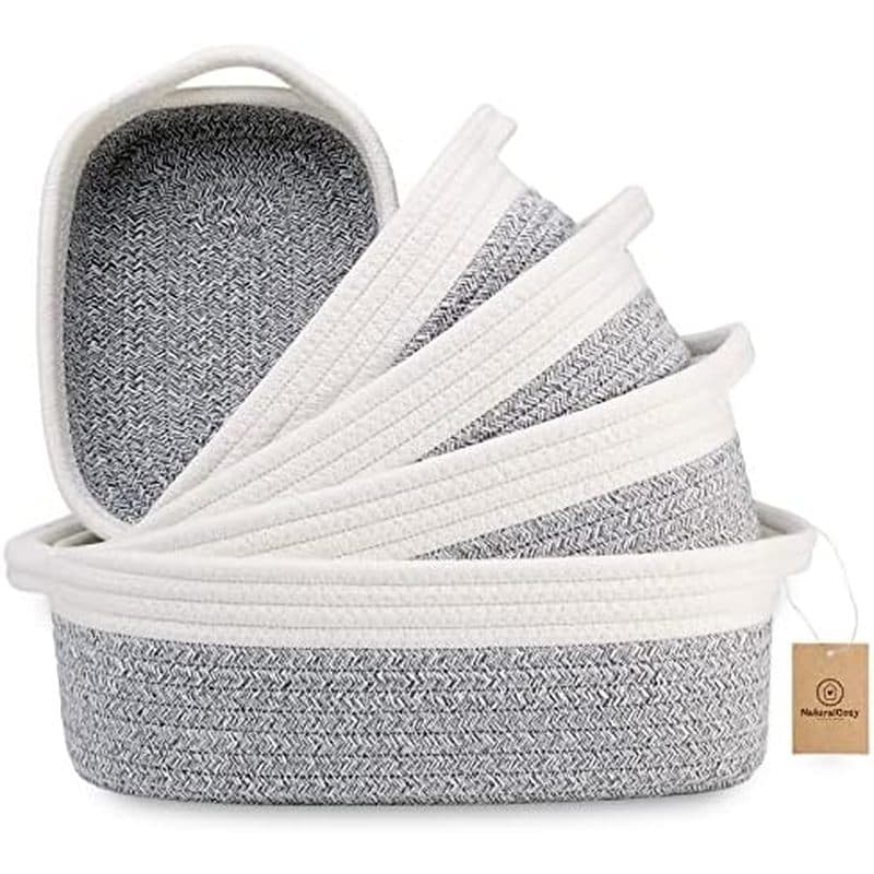 Conjunto De Cesta De Armazenamento Retangular De 5 Peças NaturalCozy-Cestas Tecidas Com Corda De Algodão Natural Para Or