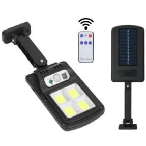 Luminária Solar Poste Rua Refletor Led Sensor Movimento Prova DÁgua Com Controle Remoto 3 Funções