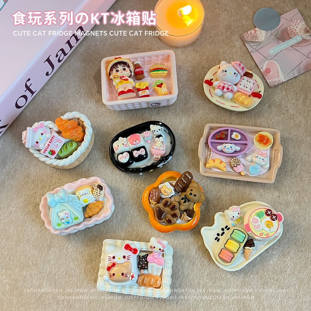 Decoração de porta de geladeira em estilo cartoon, decoração de geladeira em 3D com tema de comida, ornamento de comida