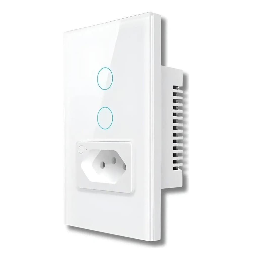 Interruptor Wifi Inteligente 2 Botão Touch + 1 Tomada Alexa