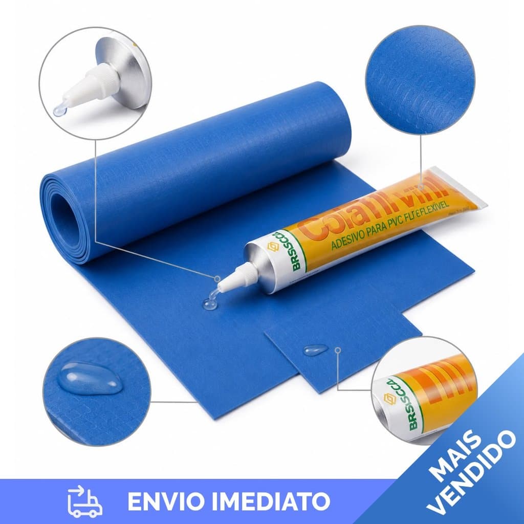 Kit Reparo Piscina Cola Vinil Lona PVC Vinil Remendo Inflável Vazamentos