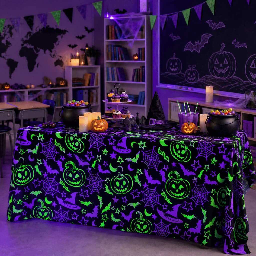 Toalha de Mesa TNT Halloween 1,40 x 2,00m Brilha Luz Negra