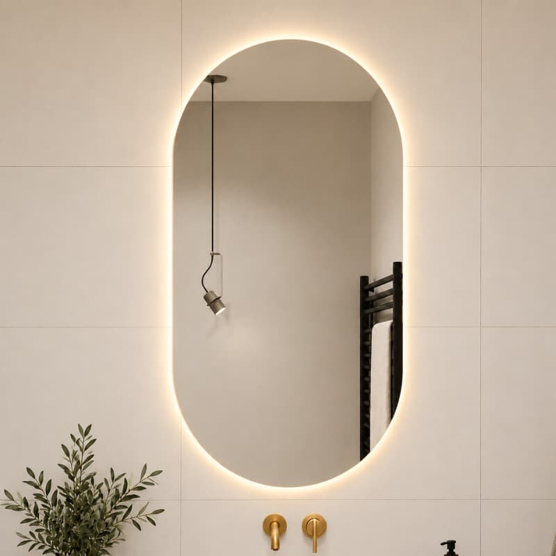 Espelho Oval Orgânico 80x50cm e 40x50cm Com LED ou Sem LED Luz Quente e Fria Banheiro e Quarto