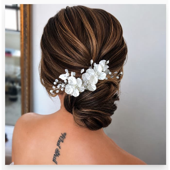 Pente De Cabelo De Noiva Coreano , Acessórios Casamento De Cristal De Pérola Floral Feito À Mão Para Mulheres