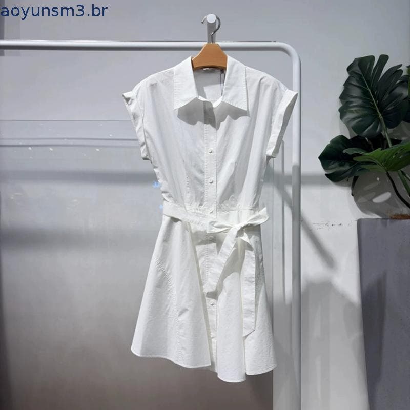 Cinto duplo MM mai 26 verão branco puro algodão csa saia vestido feminino manga curta lapela 4H4291001
